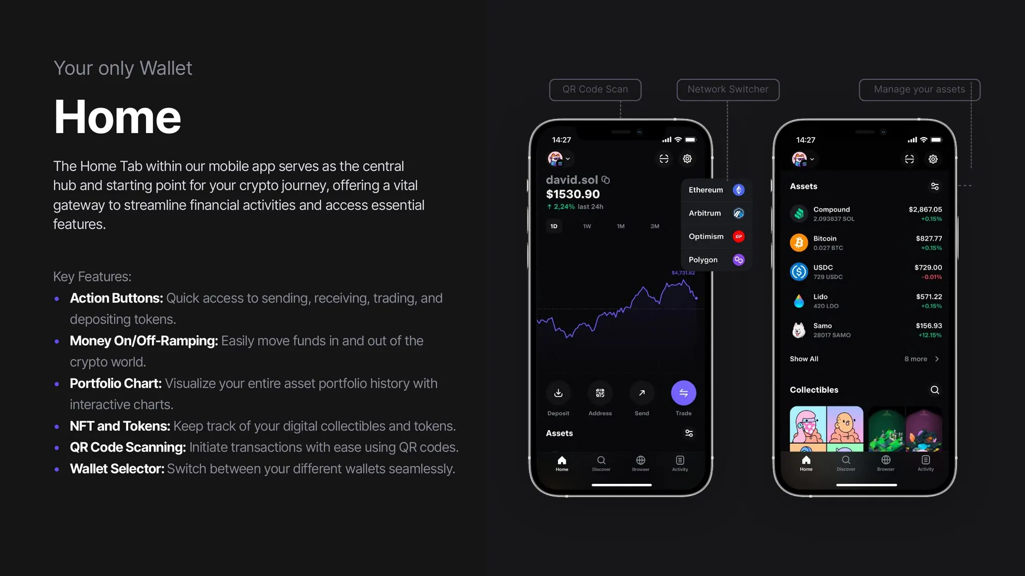 Ultimate — home tab with portfolio chart, assets, and collectibles